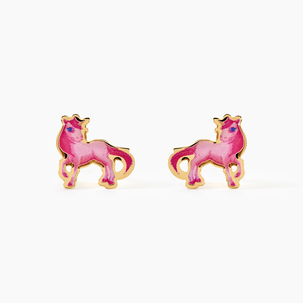 Boucles D'Oreilles Puces Fantasila Cheval Argent Dor&eacute; A L'Or 750/1000 - Puces Enfant | Marc Orian