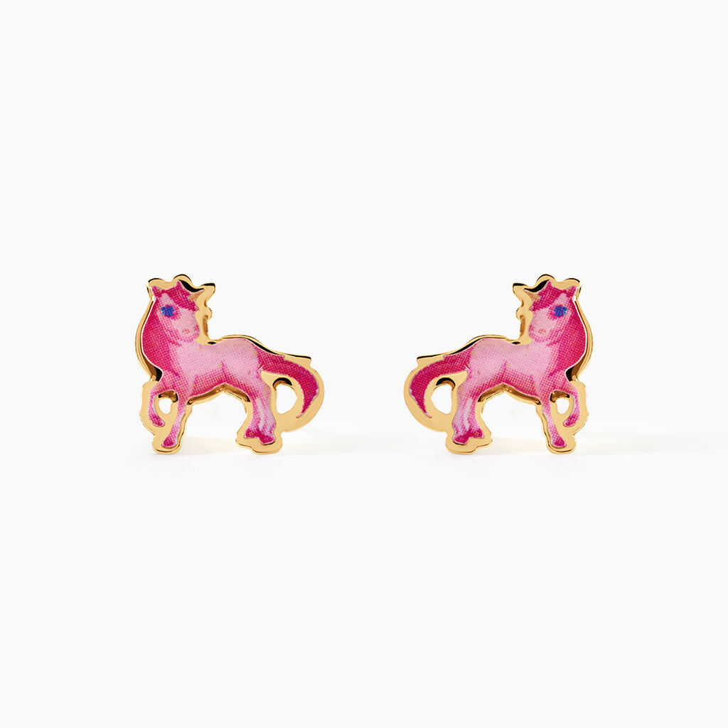 Boucles D'Oreilles Puces Fantasila Cheval Argent Dor&eacute; A L'Or 750/1000 - Puces Enfant | Marc Orian