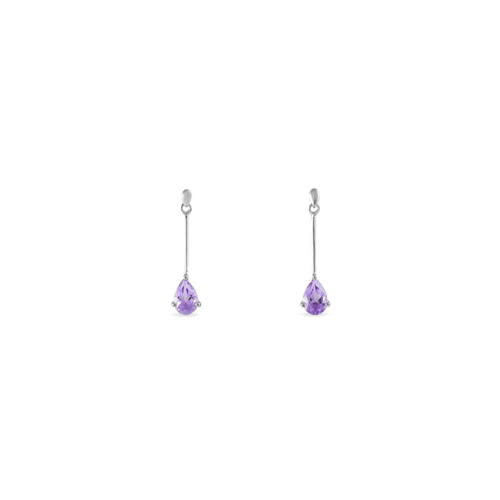 Boucles D'oreilles Pendantes Goutte Or Blanc Amethyste - Pendantes Femme | Marc Orian