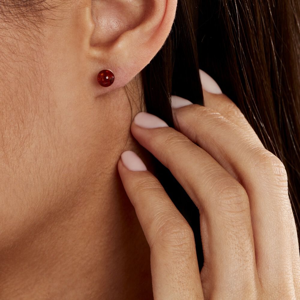 Boucles D'oreilles Puces Brunhild Argent Blanc Ambre - Puces Femme | Marc Orian