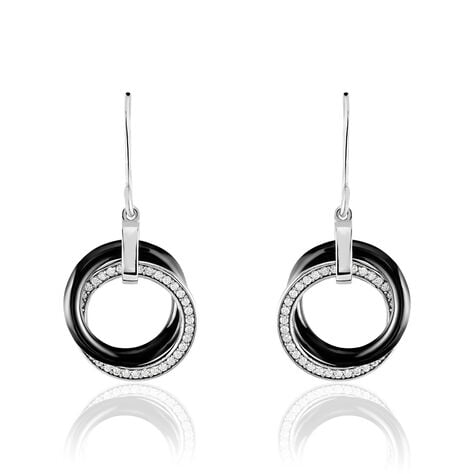 Boucles D'oreilles Pendantes Grizzel Argent Blanc Céramique Et Oxyde - Pendantes Femme | Marc Orian