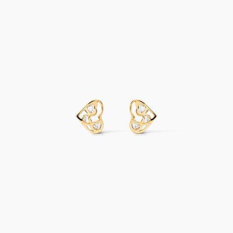 Boucles D'oreilles Puces Huan C&oelig;ur Or Jaune Oxyde De Zirconium - Puces Femme | Marc Orian