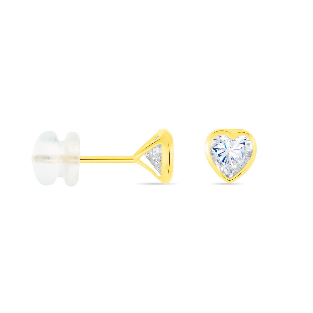 Boucles D'oreilles Puces Coeur Serti Clos Or Jaune Oxyde De Zirconium - Puces Femme | Marc Orian