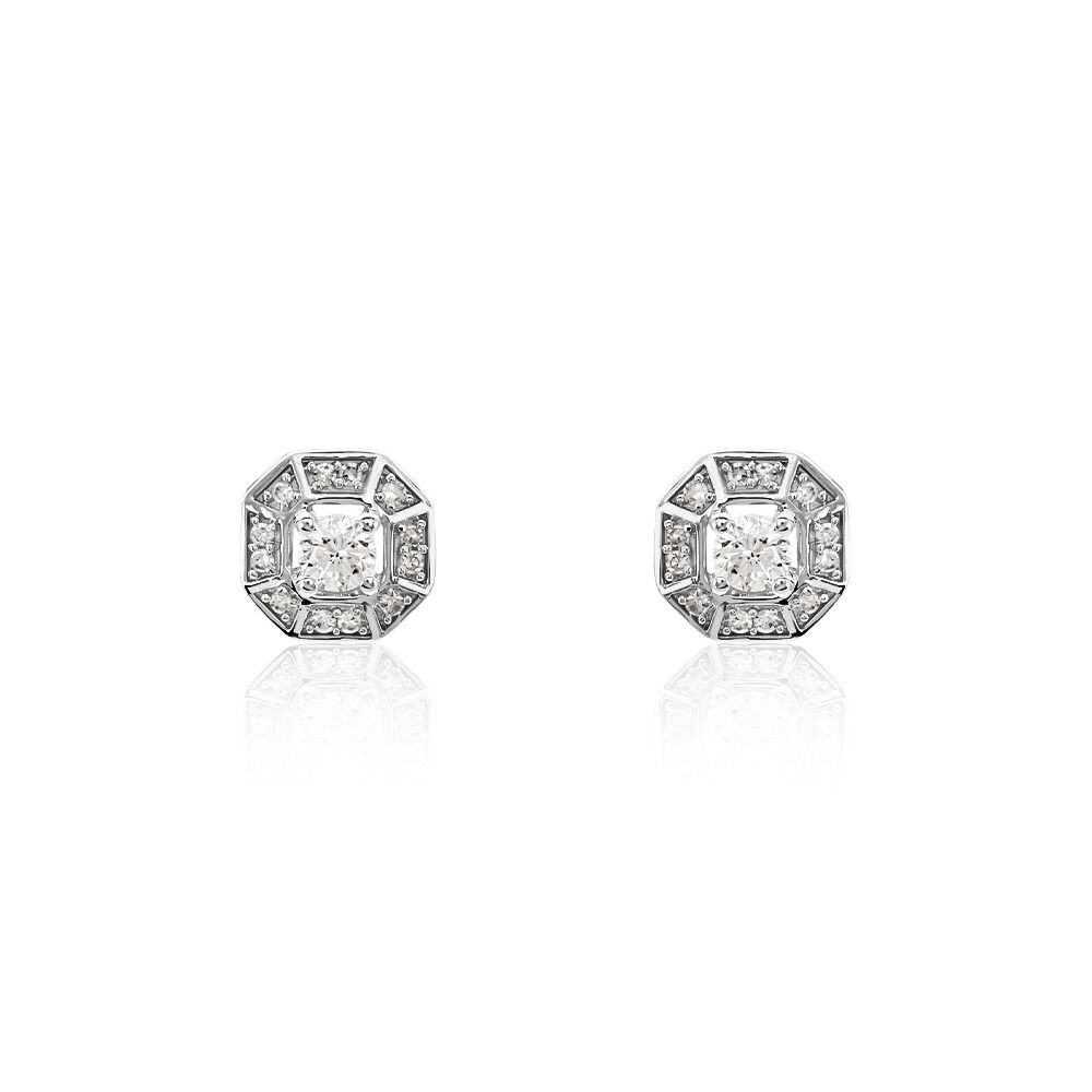 Boucles D'oreilles Puces Transmission Or Blanc Diamant - Puces Femme | Marc Orian