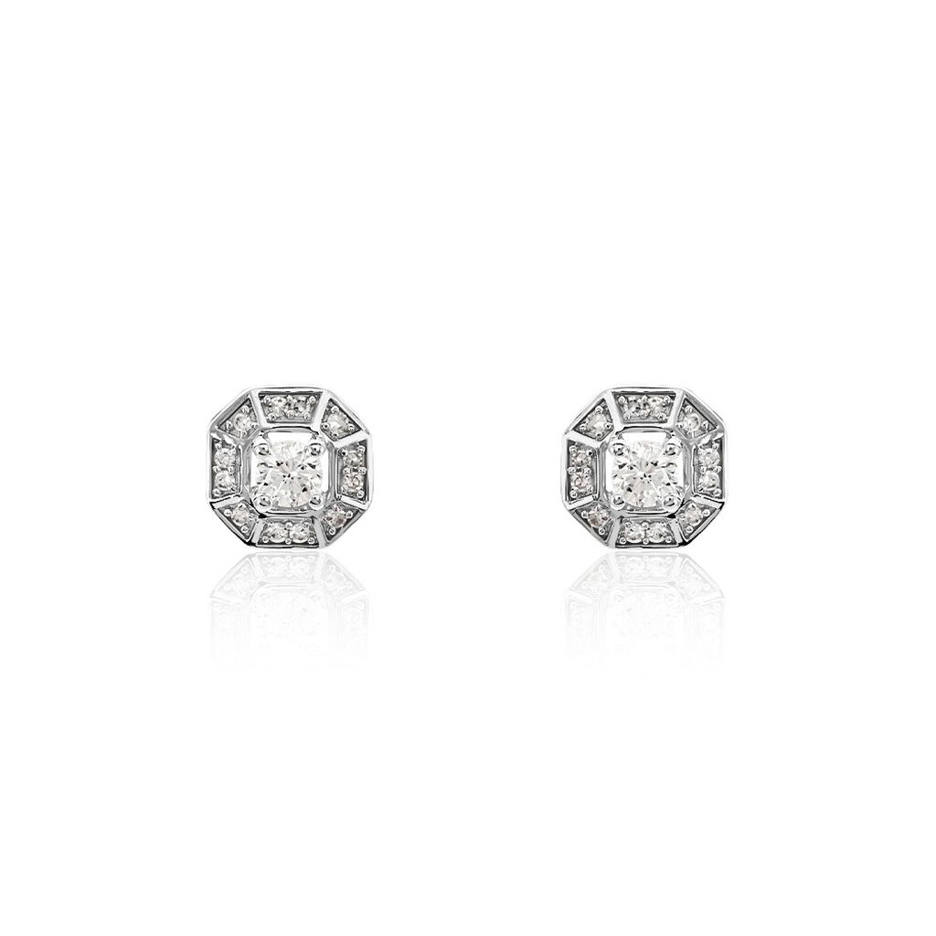 Boucles D'oreilles Puces Transmission Or Blanc Diamant - Puces Femme | Marc Orian