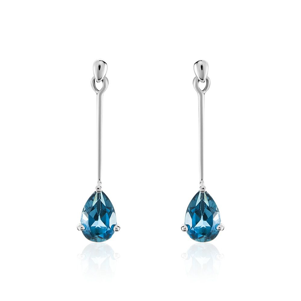 Boucles D'oreilles Pendantes Goutte Or Blanc Topaze Bleu London - Pendantes Femme | Marc Orian