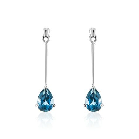 Boucles D'oreilles Pendantes Goutte Or Blanc Topaze Bleu London - Pendantes Femme | Marc Orian