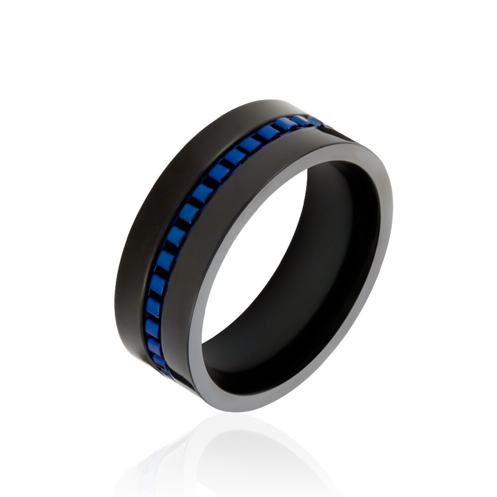 Bague Acier Noir Urban Strass - Bagues avec pierre Homme | Marc Orian