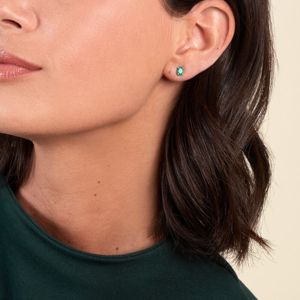 Boucles D'oreilles Puces Ovale Or Blanc Emeraude - Puces Femme | Marc Orian
