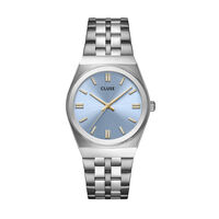 cadran argenté fond bleu bracelet acier argenté