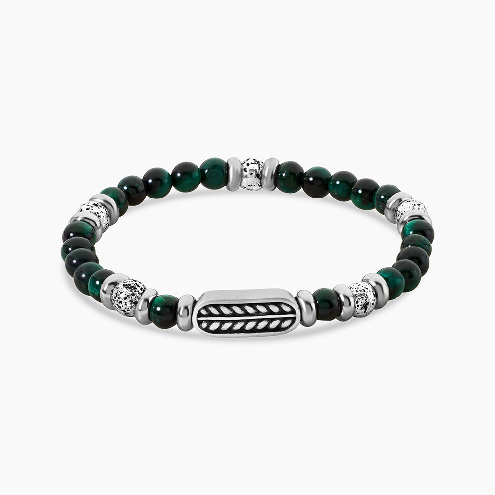 Bracelet Philo Acier Blanc Oeil De Tigre Pierre De Lave - Bracelets cha&icirc;nes Homme | Marc Orian