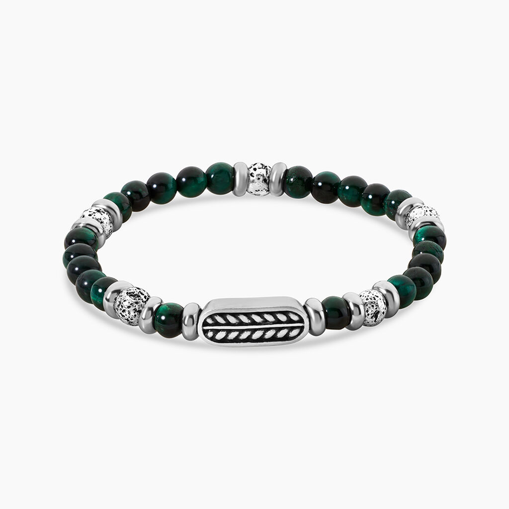 Bracelet Philo Acier Blanc Oeil De Tigre Pierre De Lave - Bracelets cha&icirc;nes Homme | Marc Orian