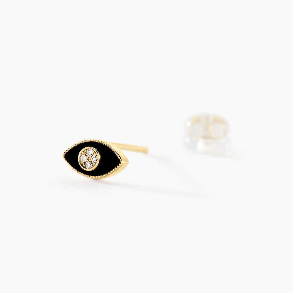 Boucles D'oreilles Puces Matiasma Or Jaune Onyx Diamant - Puces Femme | Marc Orian