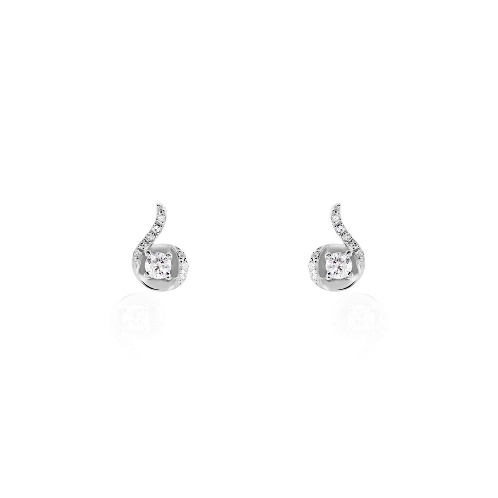 Boucles D'oreilles Puces Vrille Accompagnee Or Blanc Diamant - Puces Femme | Marc Orian
