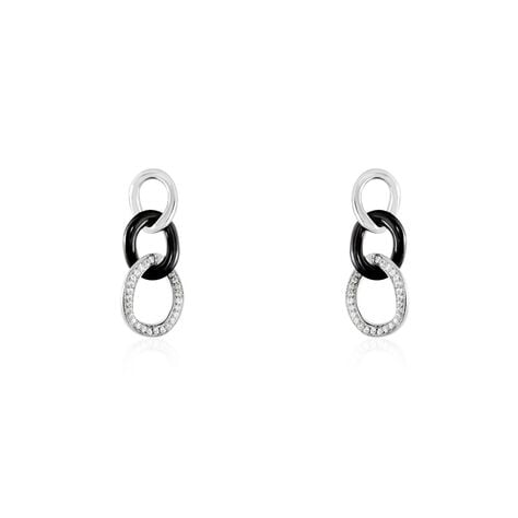 Boucles D'oreilles Pendantes Link Argent Blanc Céramique Et Oxyde - Pendantes Femme | Marc Orian