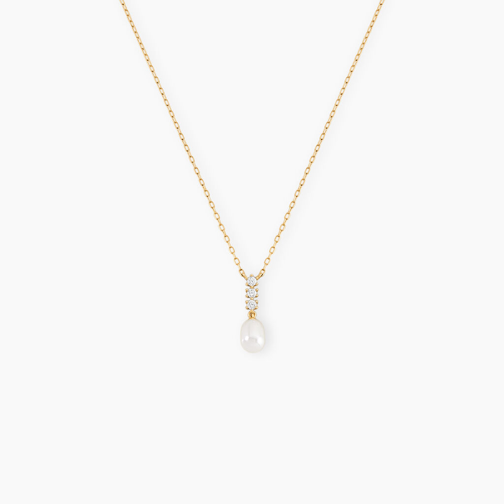 Collier Nahima Or Jaune Perle De Culture Oxyde De Zirconium - Colliers avec pierres Femme | Marc Orian