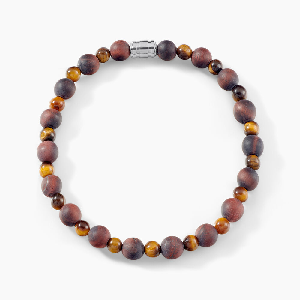 Bracelet Younes Acier Argenté Oeil De Tigre - Bracelets cordons Homme | Marc Orian