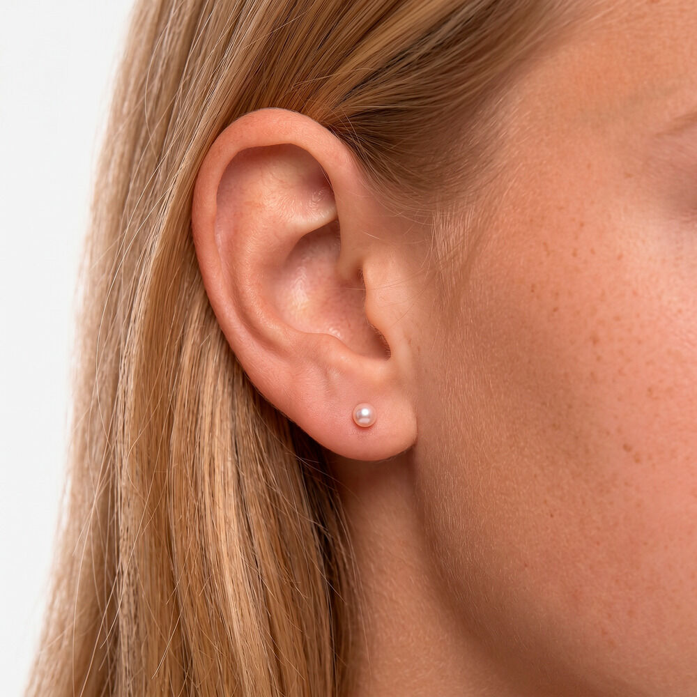 Boucles D'Oreilles Puces Bianca Or Jaune Perle De Culture - Puces Enfant | Marc Orian