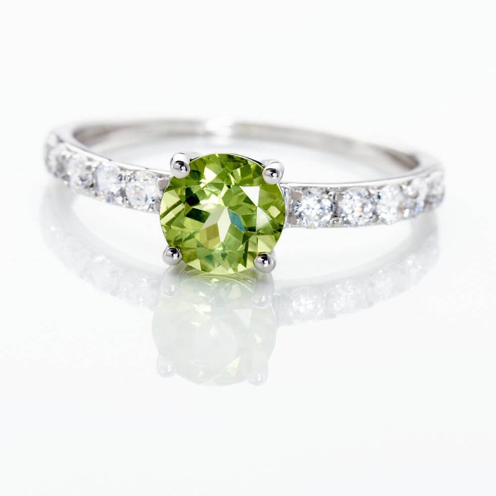 Bague Or Blanc Monroe P&eacute;ridot Oxydes De Zirconium - Bagues avec pierre Femme | Marc Orian