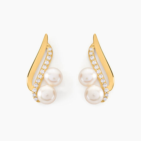 Boucles D'oreilles Puces Loeva Or Jaune Perle De Culture Et Oxyde - Puces Femme | Marc Orian