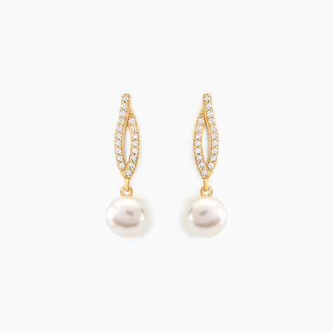 Boucles D'oreilles Pendantes Tesnimae Or Jaune Oxyde Perle De Culture - Pendantes Femme | Marc Orian