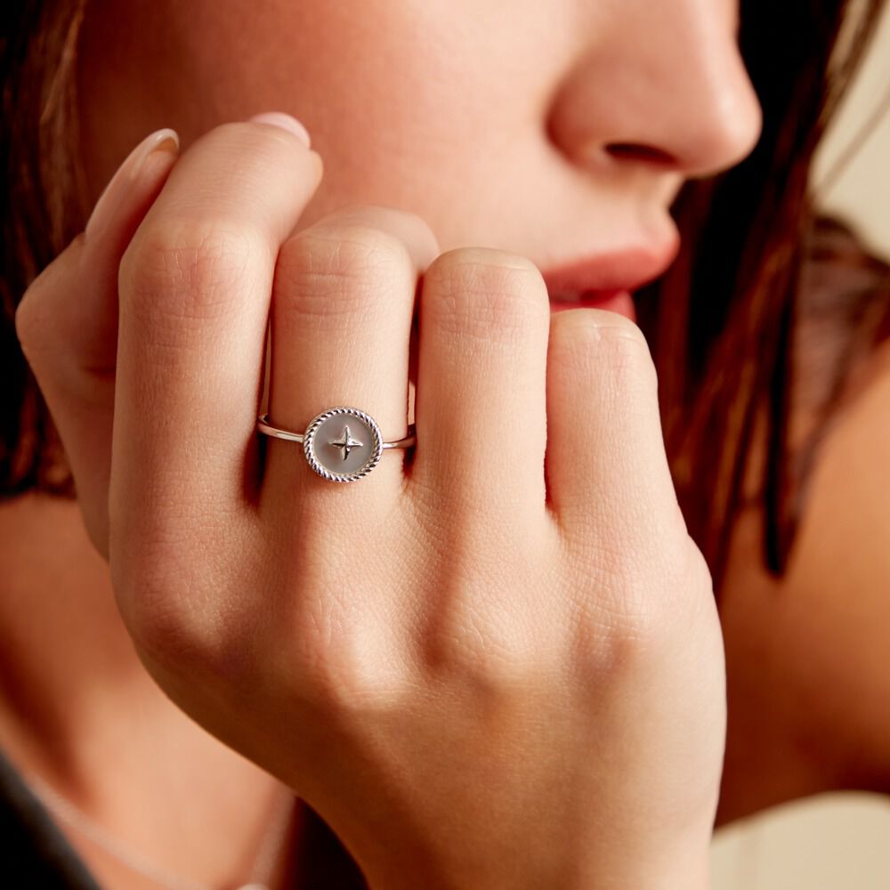 Bague Izarra Argent Blanc Nacre - Bagues de promesse Femme | Marc Orian