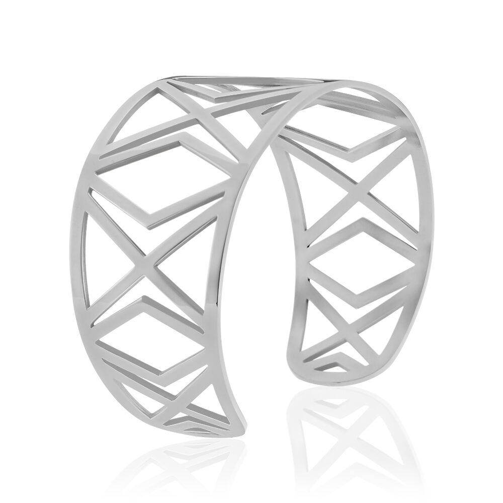 Bracelet Jonc Graphik Line Acier Blanc - Bijoux fantaisie Femme | Marc Orian