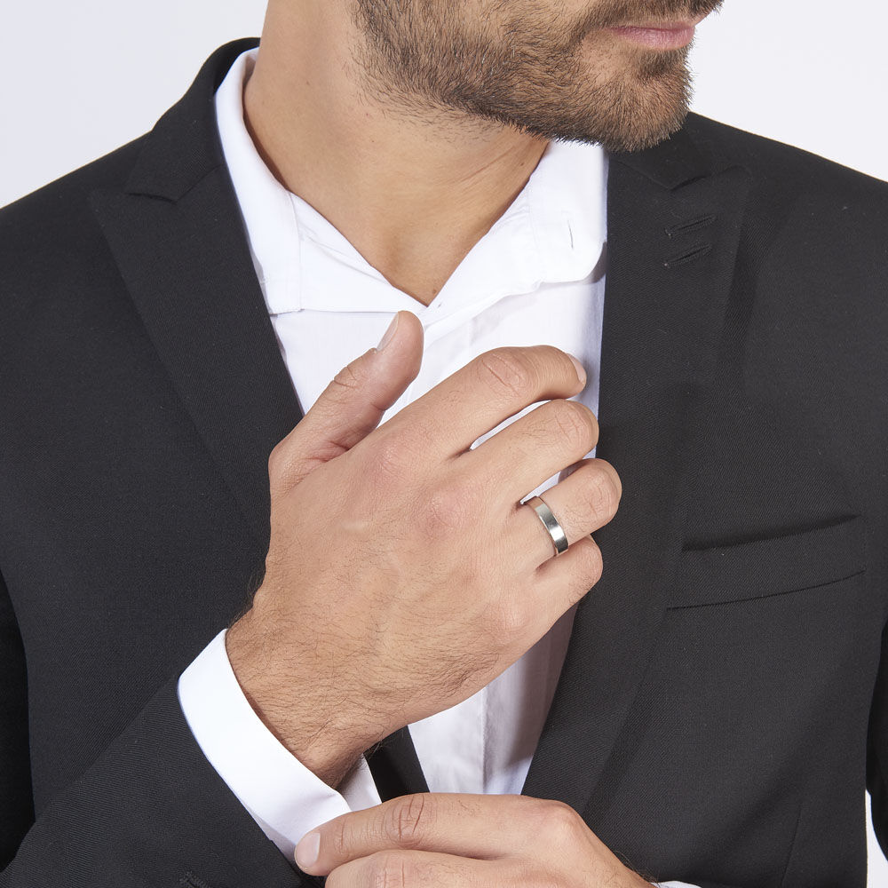 Alliance Hild Ruban Biseaute Palladium Blanc - Alliances duo Homme | Marc Orian