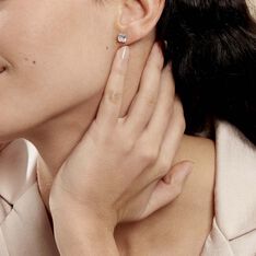 Boucles D'oreilles Puces Doreen Carre Or Blanc Oxyde De Zirconium - Clous d'oreilles Famille | Marc Orian