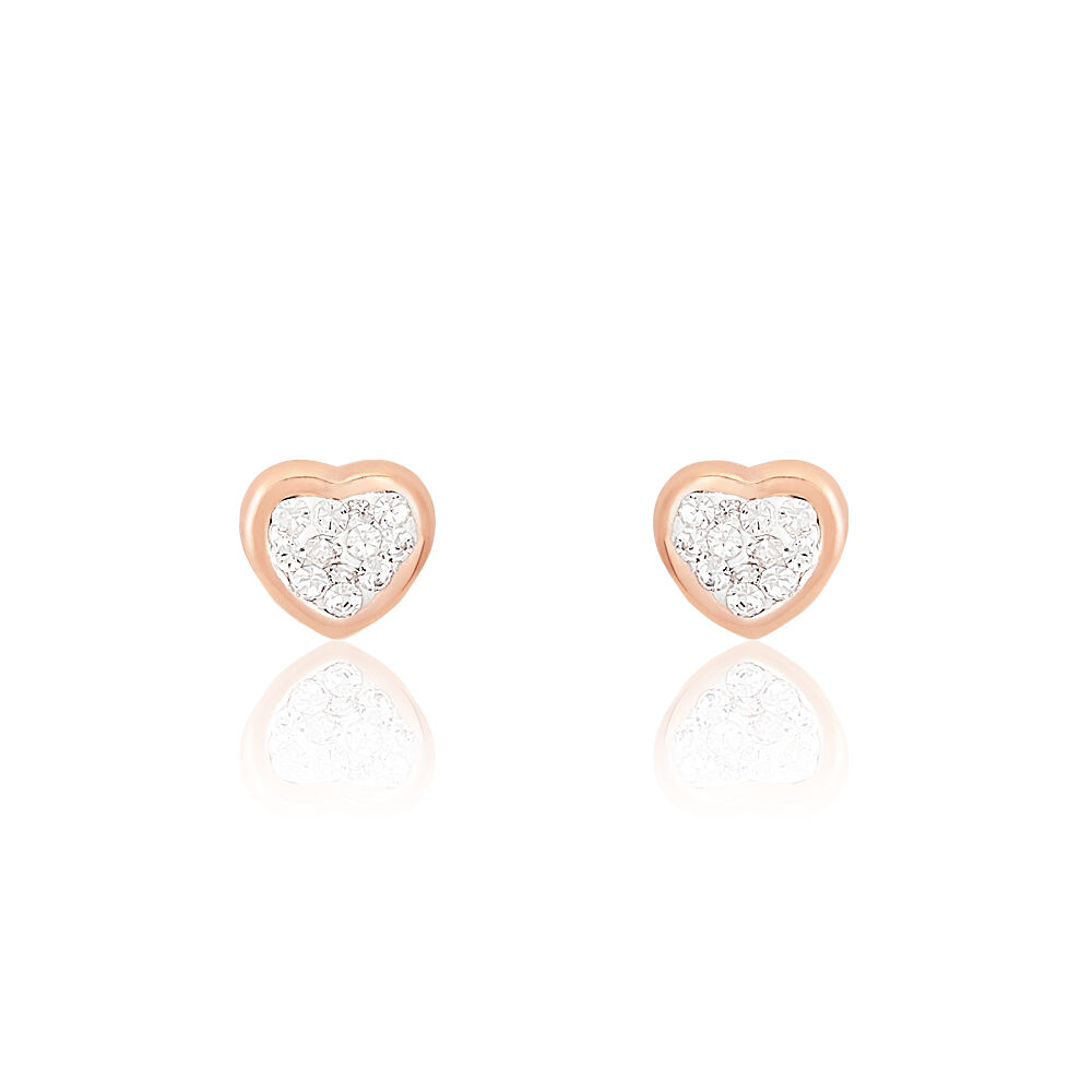 Boucles D'oreilles Puces Daria Cœur 0 Or Rose Strass - Puces Femme | Marc Orian
