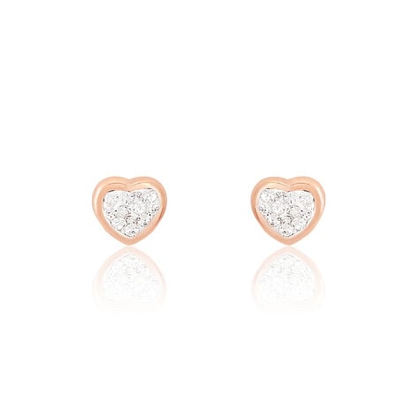 Boucles D'oreilles Puces Daria Cœur 0 Or Rose Strass - Puces Femme | Marc Orian