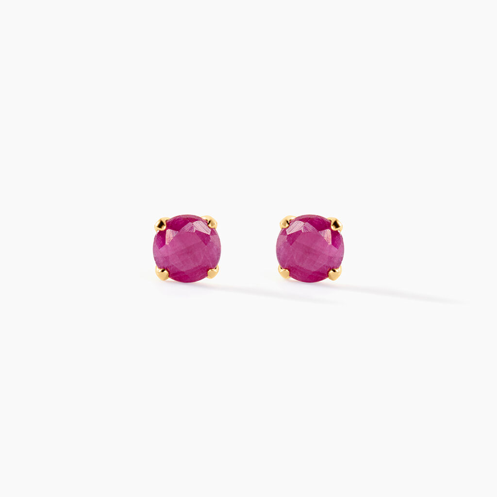 Boucles D'oreilles Puces Elea Serti Griffe Or Jaune Rubis - Puces Femme | Marc Orian