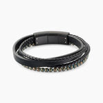 Bracelet Jourdan Cuir De Vache Noir H&eacute;matite - Bracelets cuir Homme | Marc Orian