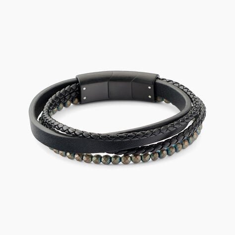Bracelet Jourdan Cuir De Vache Noir H&eacute;matite - Bracelets cuir Homme | Marc Orian