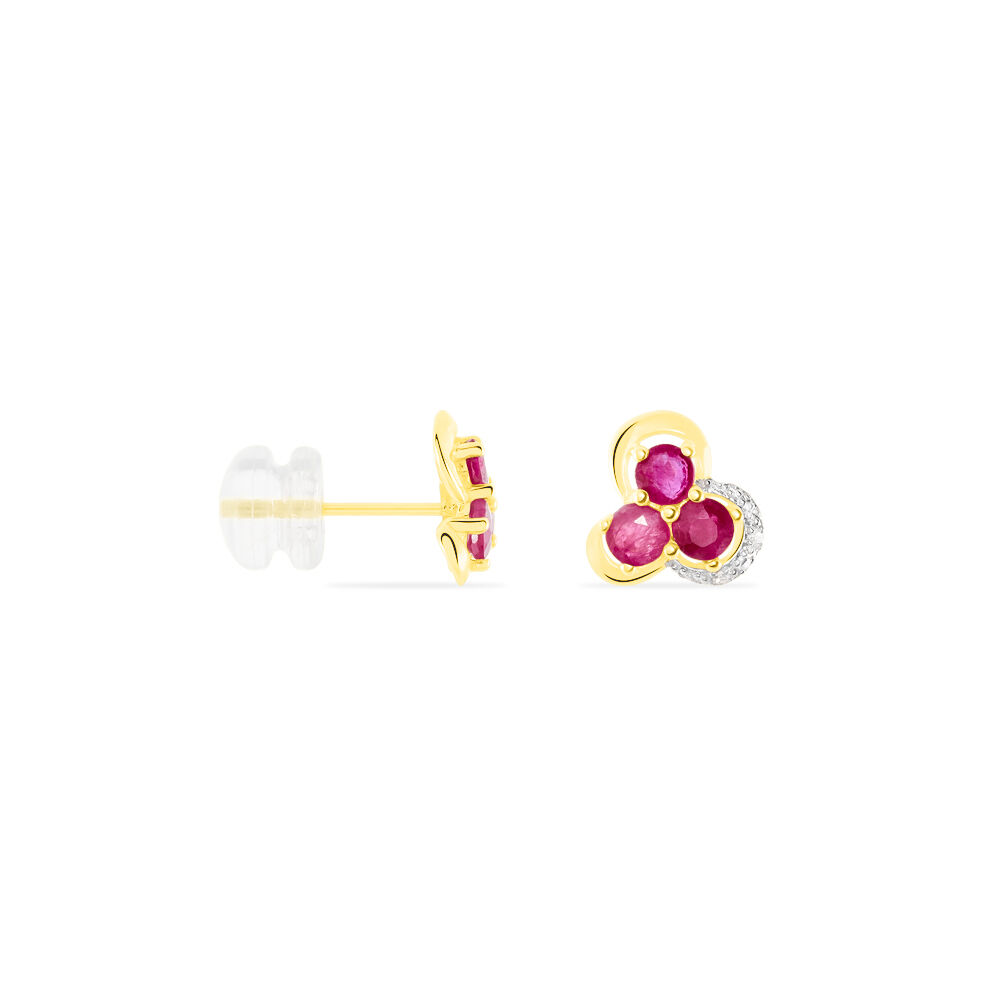 Boucles D'oreilles Puces Orchidea Or Jaune Diamant Et Rubis - Puces Femme | Marc Orian