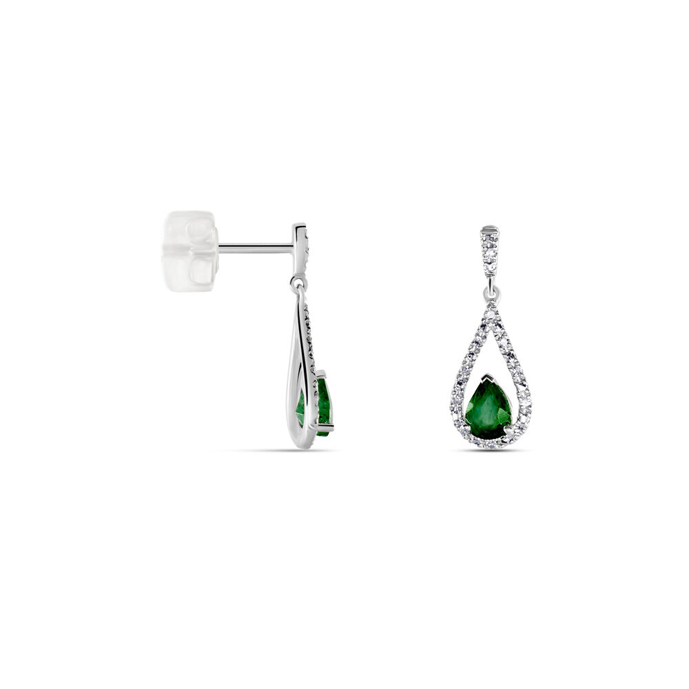 Boucles D'oreilles Pendantes Katiouchka Or Blanc Emeraude Diamants - Pendantes Femme | Marc Orian