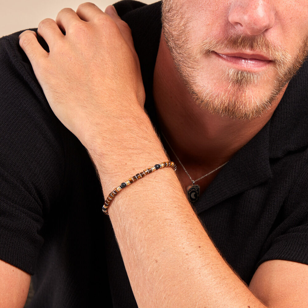 Bracelet Nairobi Acier Bicolore Oeil De Tigre Onyx - Bracelets chaînes Homme | Marc Orian