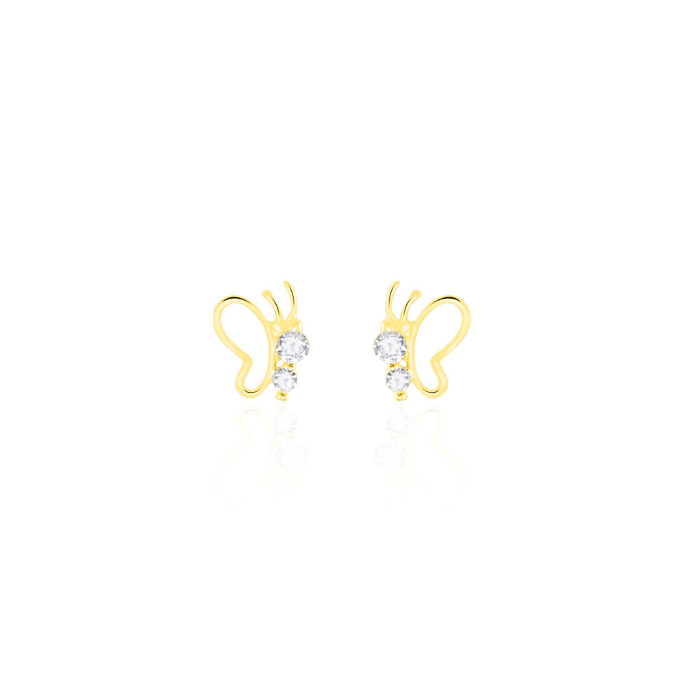 Boucles D'oreilles Puces Evaelle Papillon Or Jaune Oxyde De Zirconium - Puces Femme | Marc Orian
