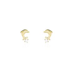 Boucles D'oreilles Puces Eleanor Dauphin Or Jaune Oxyde De Zirconium - Clous d'oreilles Enfant | Marc Orian