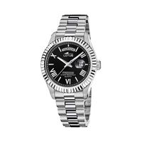 cadran argenté fond noir bracelet acier argenté