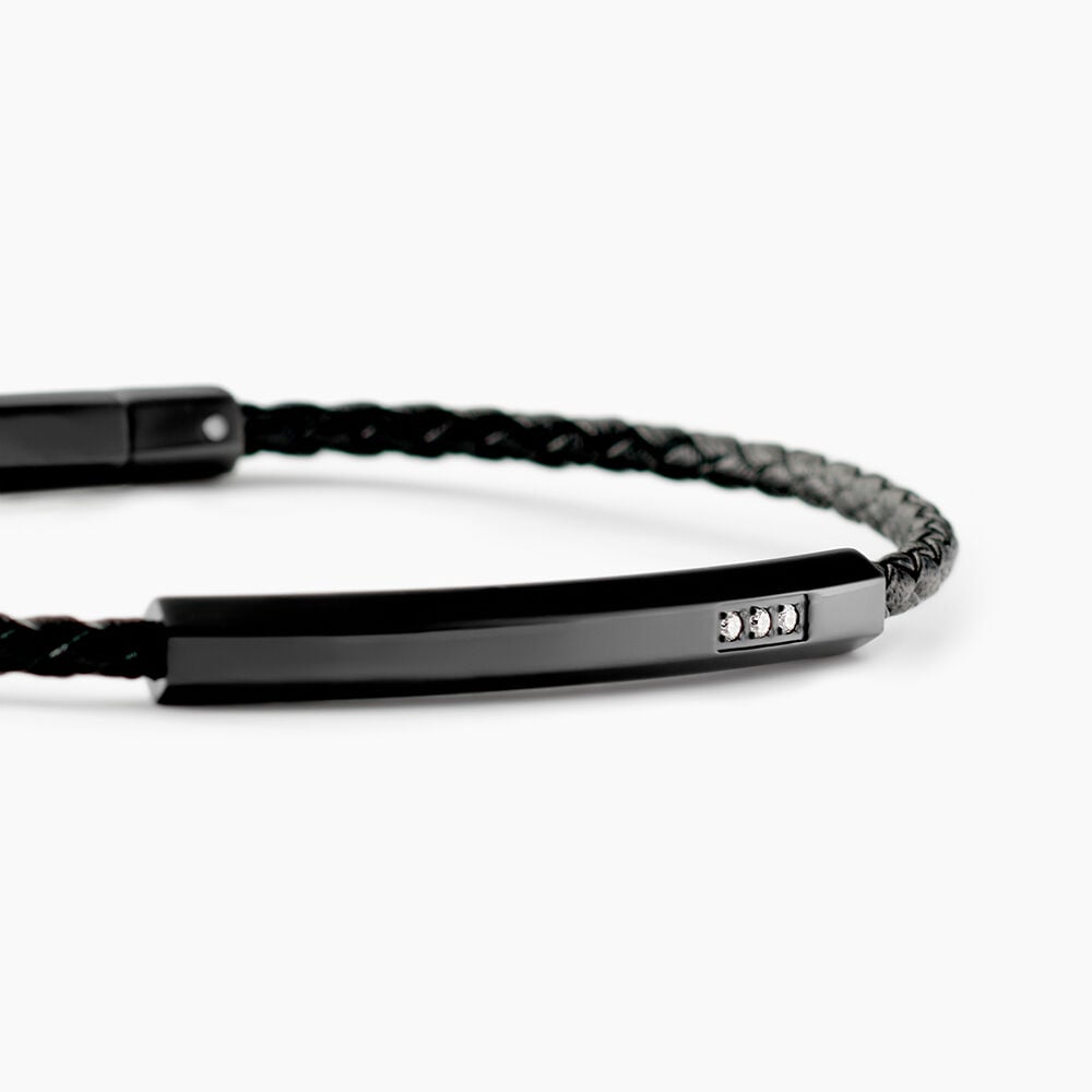 Bracelet Jourdan Cuir De Vache Noir Diamant Synth&eacute;tique - Bracelets cuir Homme | Marc Orian