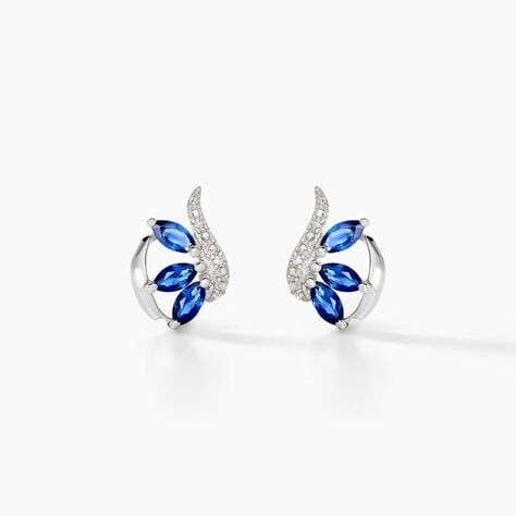 Boucles D'oreilles Puces Petale Or Blanc Saphir Et Diamant - Boucles d'oreilles mariage Femme | Marc Orian