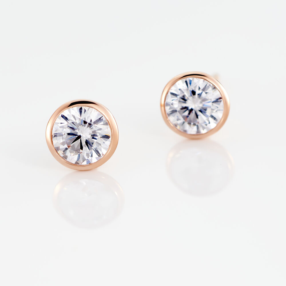 Boucles D'oreilles Puces Daria Serti Clos Or Rose Oxyde De Zirconium - Puces Femme | Marc Orian