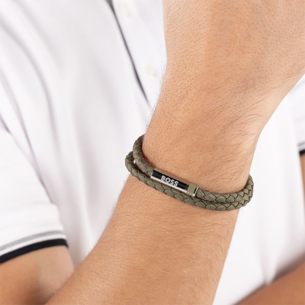 Bracelet Boss Ares Summer Cuir De Veau Vert - Bracelets cuir Homme | Marc Orian