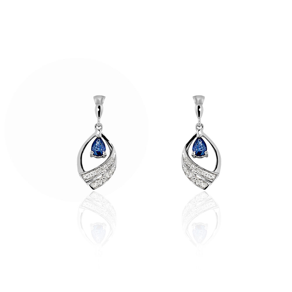 Boucles D'oreilles Puces Odila Or Blanc Saphir Et Diamant - Pendantes Femme | Marc Orian
