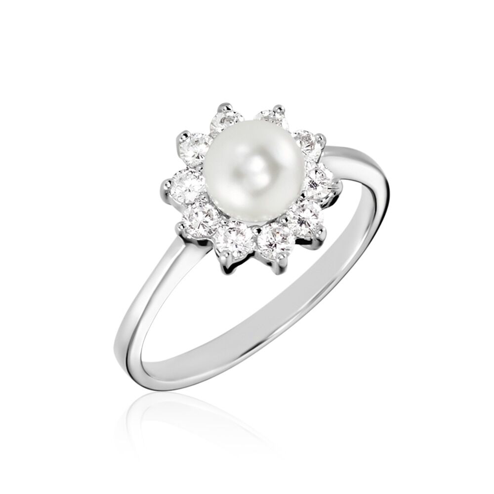 Bague Argent Blanc Cheri Perle De Culture Oxydes De Zirconium - Bagues vintage Femme | Marc Orian