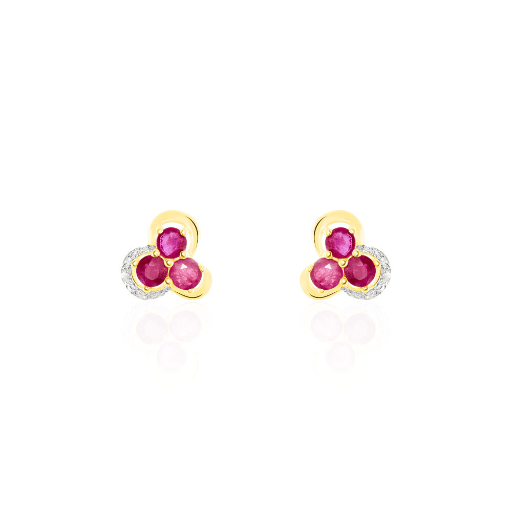 Boucles D'oreilles Puces Orchidea Or Jaune Diamant Et Rubis - Puces Femme | Marc Orian