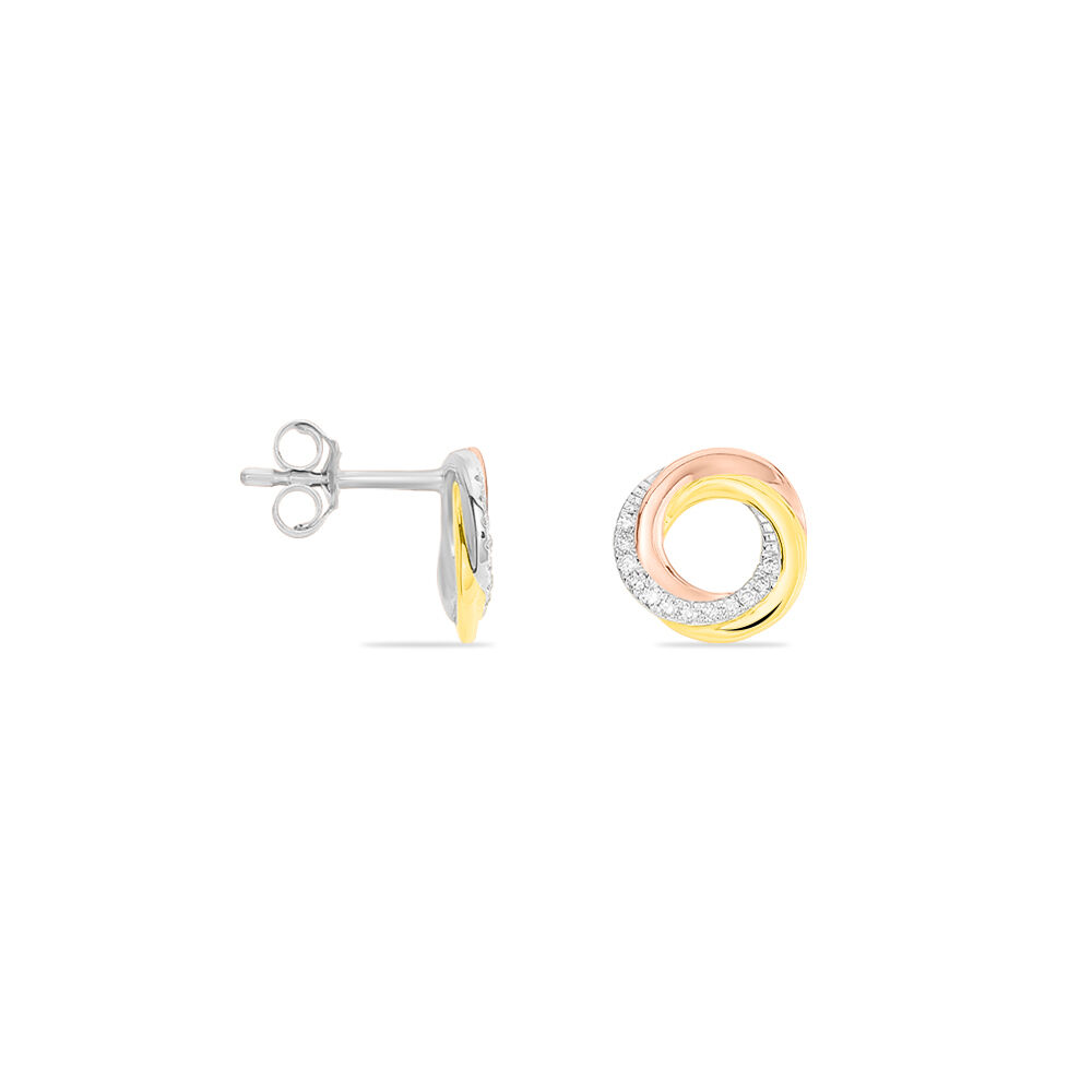 Boucles D'oreilles Puces Tiara Or Tricolore Diamant - Puces Femme | Marc Orian