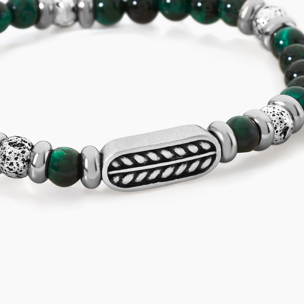 Bracelet Philo Acier Blanc Oeil De Tigre Pierre De Lave - Bracelets cha&icirc;nes Homme | Marc Orian
