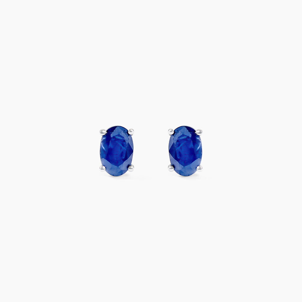 Boucles D'oreilles Puces Ovale Or Blanc Saphir - Boucles d'oreilles mariage Femme | Marc Orian